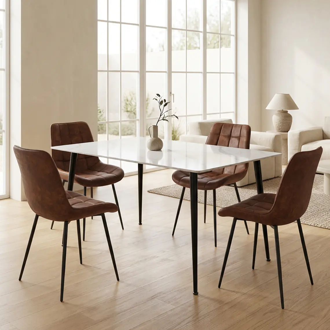 Comedor Mesa rectangular Mármol Black 160x90 cm con 4 Sillas Capitone Black Vintage 3