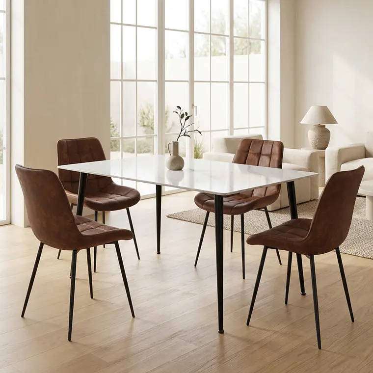 Comedor Mesa rectangular Mármol Black 160x90 cm con 4 Sillas Capitone Black Vintage 3