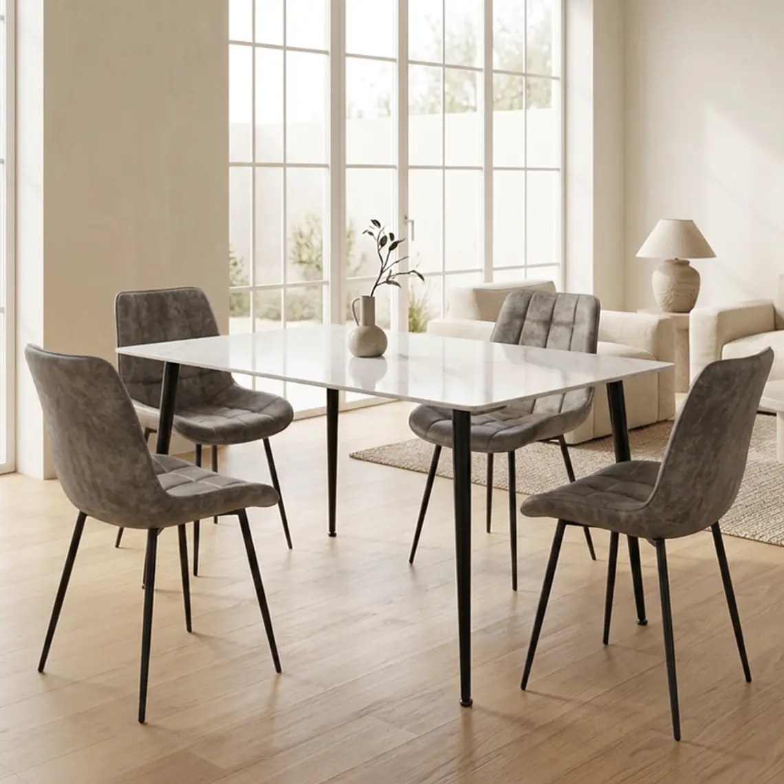 Comedor Mesa rectangular Mármol Black 160x90 cm con 4 Sillas Capitone Black Vintage 5