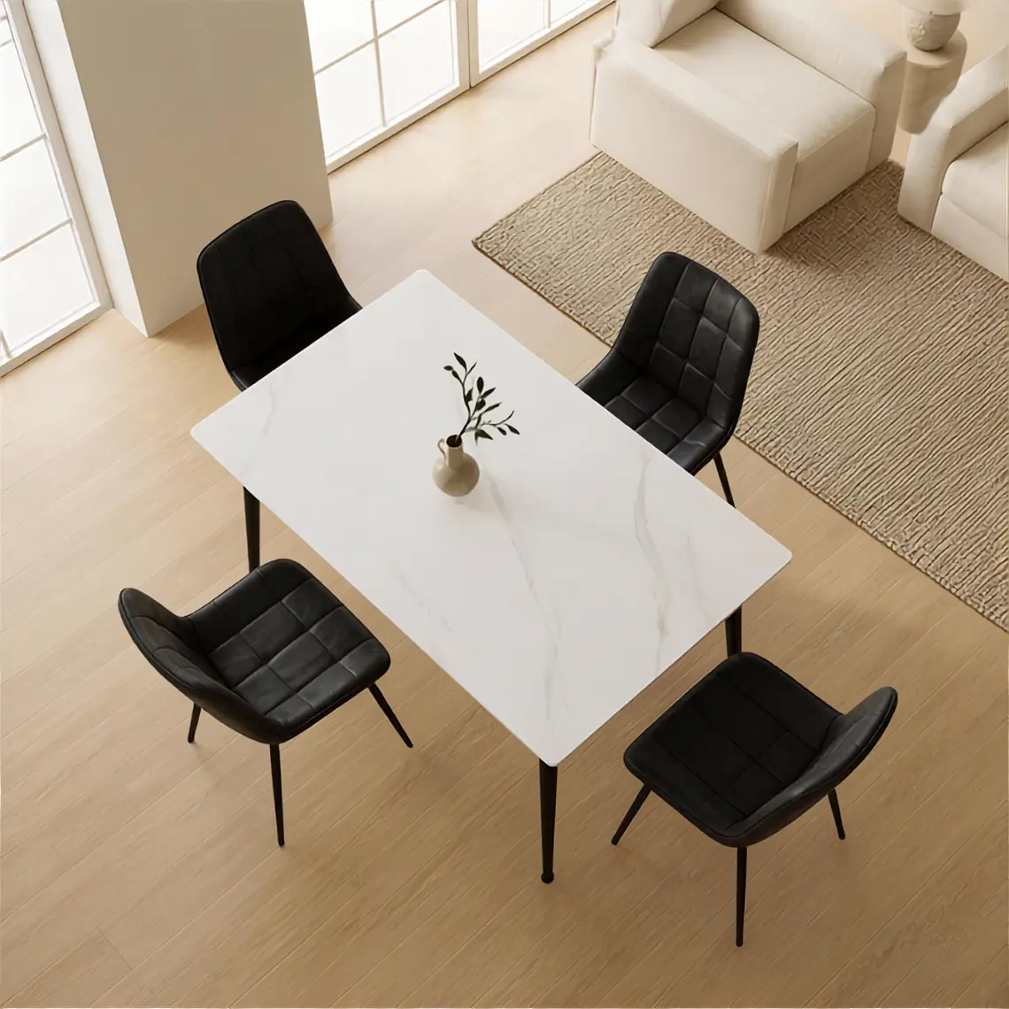 Comedor Mesa rectangular Mármol Black 160x90 cm con 4 Sillas Capitone Black Vintage 2