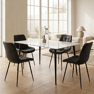 Comedor Mesa rectangular Mármol Black 160x90 cm con 4 Sillas Capitone Top Black Vintage