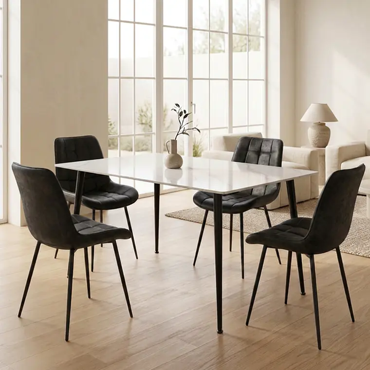 Comedor Mesa rectangular Mármol Black 160x90 cm con 4 Sillas Capitone Black Vintage 1