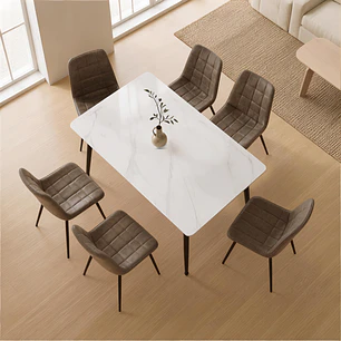 Comedor Mesa rectangular Mármol Black 160x90 cm con 6 Sillas Capitone Top Black Vintage