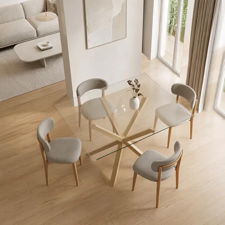 Comedor Mesa Asgard rectangular vidrio 160x90 cm con 4 Sillas Arpi Poly Wood - Beige 2