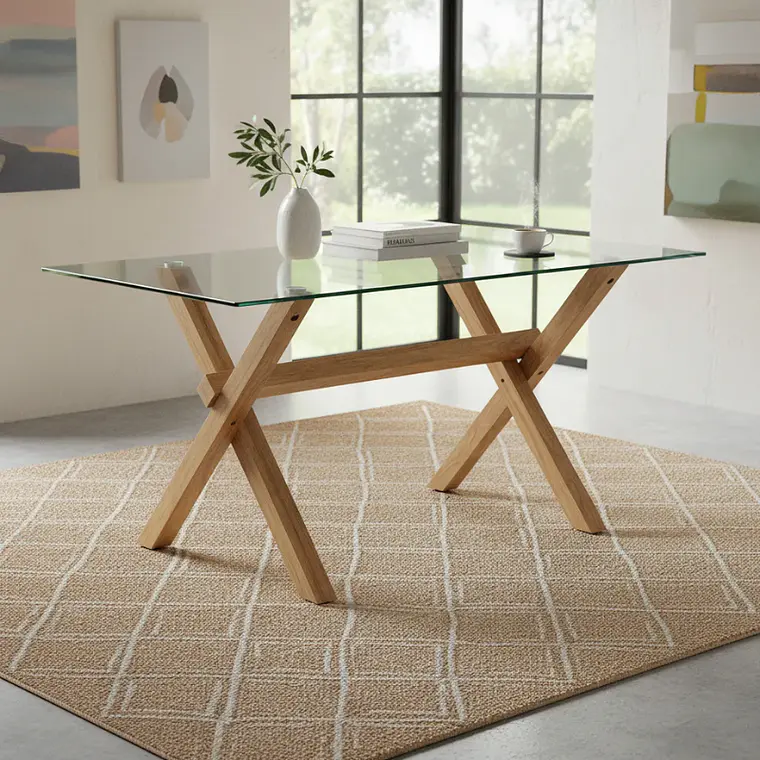 Comedor Mesa rectangular Medlock vidrio 130x80 cm con 4 Sillas Arpi Poly Wood - Beige 2