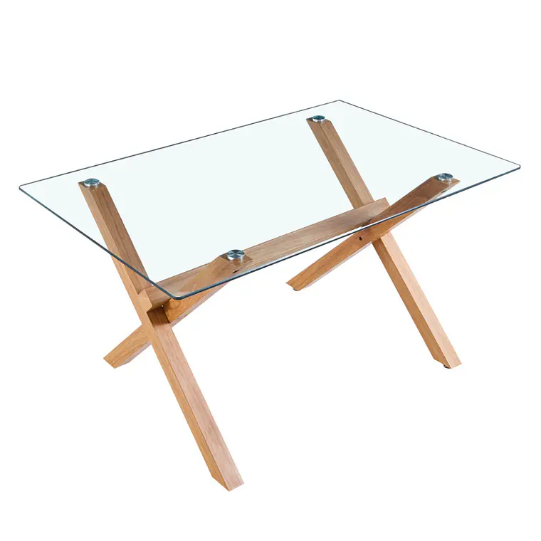 Comedor Mesa rectangular Medlock vidrio 140x90 cm con 6 Sillas Arpi Poly Wood - Beige 6