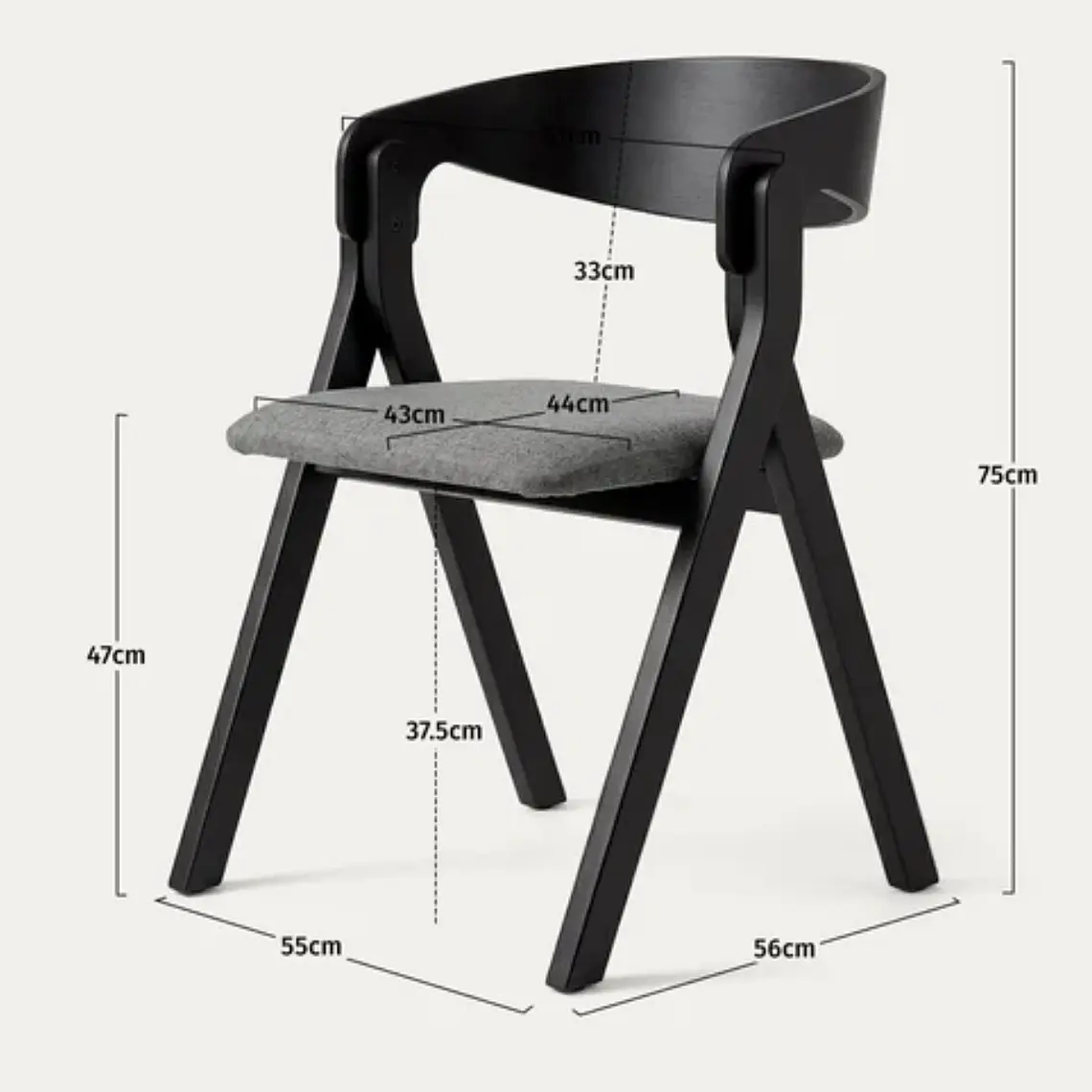 Comedor Mesa Asgard Rustik Black redondo 100 cm con 4 Sillas Ares Acolchadas Negras - Madera y Tela 15