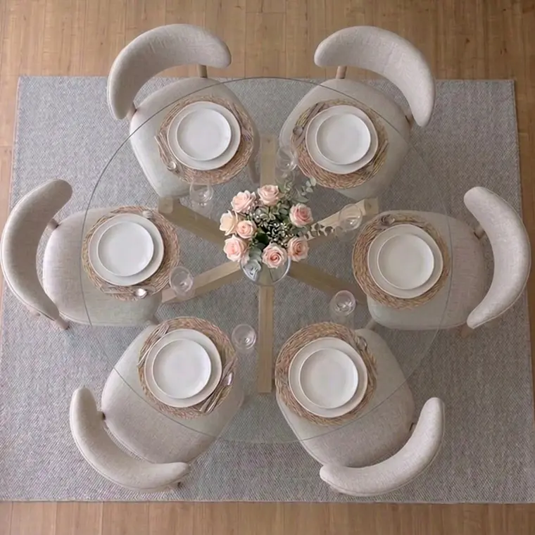 Comedor Mesa Asgard redonda vidrio 120 cm con 6 Sillas Arpi Poly Wood - Beige 2