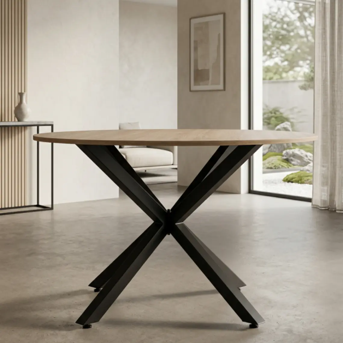 Comedor Mesa Asgard Rustik Black redondo 120 cm con 4 Sillas Capitone Black Vintage Café 5