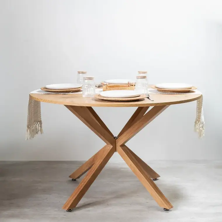 Comedor Mesa Asgard Rustik Wood redondo 100 cm con 4 Sillas Chandigarh Acolchadas Lino  6