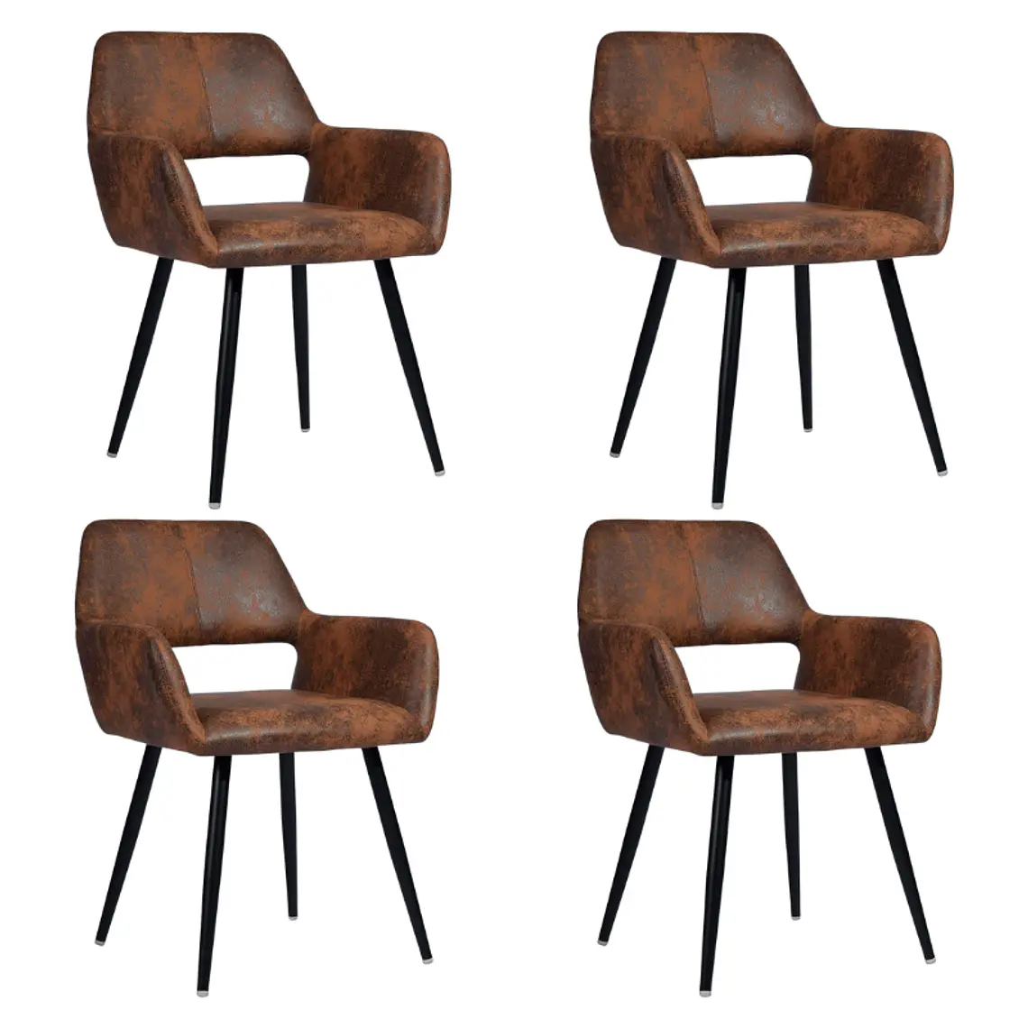 Comedor Mesa Asgard Rustik Black redondo 100 cm con 4 Butacas Burgos Ecocuero Vintage Café Oscuro 6