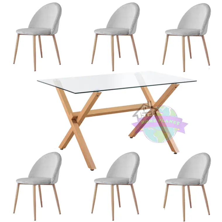 Comedor Mesa Medlock rectangular vidrio 160x90 cm con 6 Sillas Breda Velvet 4