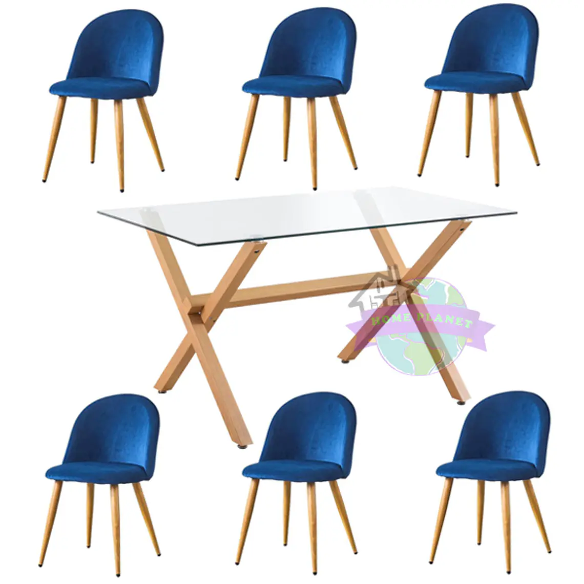 Comedor Mesa Medlock rectangular vidrio 160x90 cm con 6 Sillas Breda Velvet 6