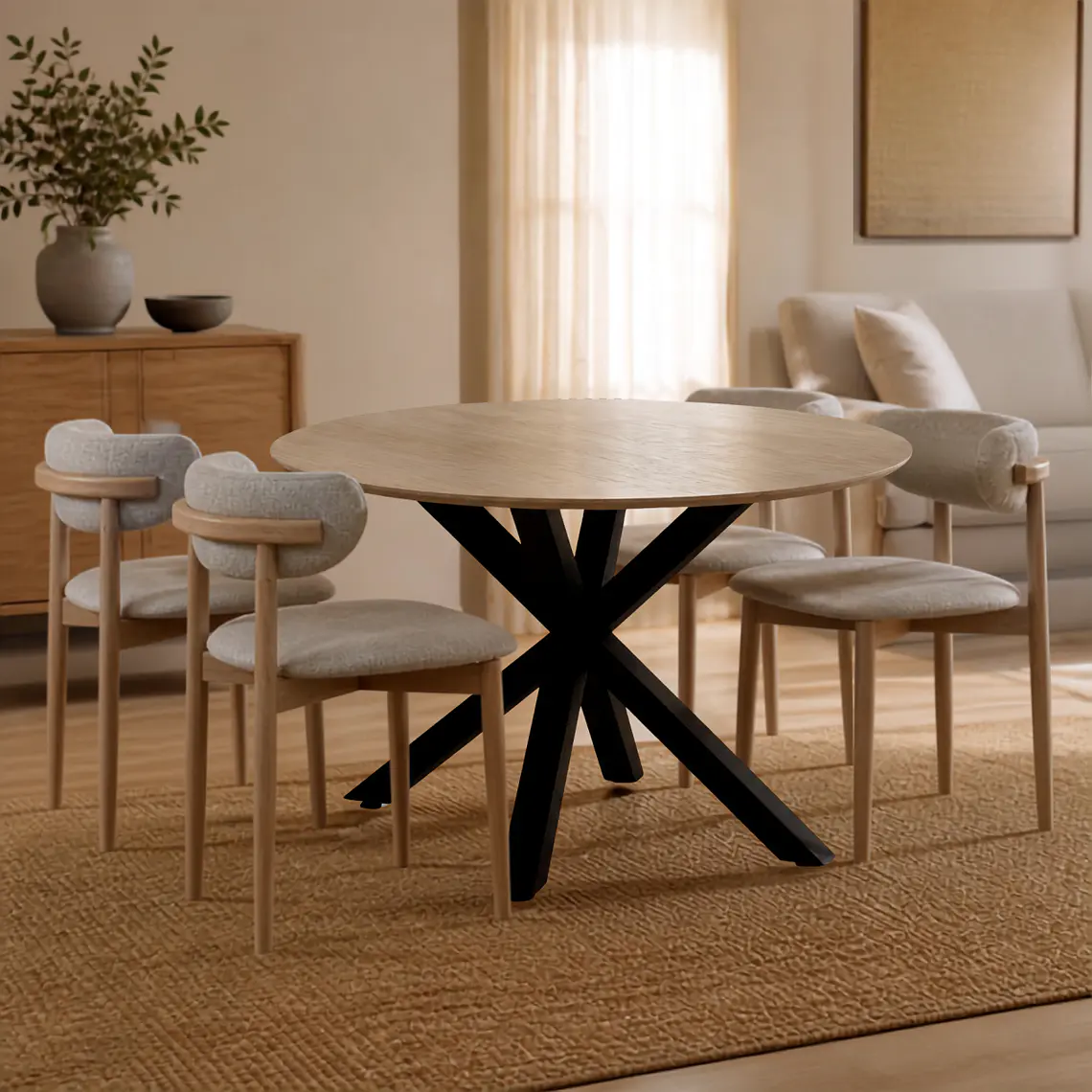 Comedor Mesa Asgard Rustik Black redonda 120 cm con 4 Sillas Arpi Poly Wood - Beige 2