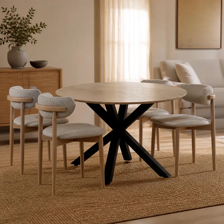 Comedor Mesa Asgard Rustik Black redonda 120 cm con 4 Sillas Arpi Poly Wood - Beige 2