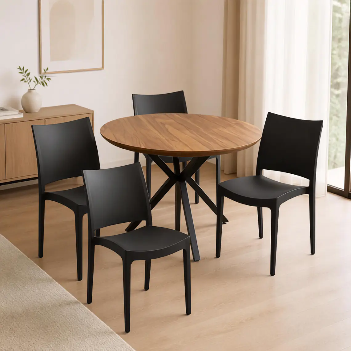 Comedor Mesa Asgard Rustik Black redonda 100 cm con 4 Sillas de terraza Black 3