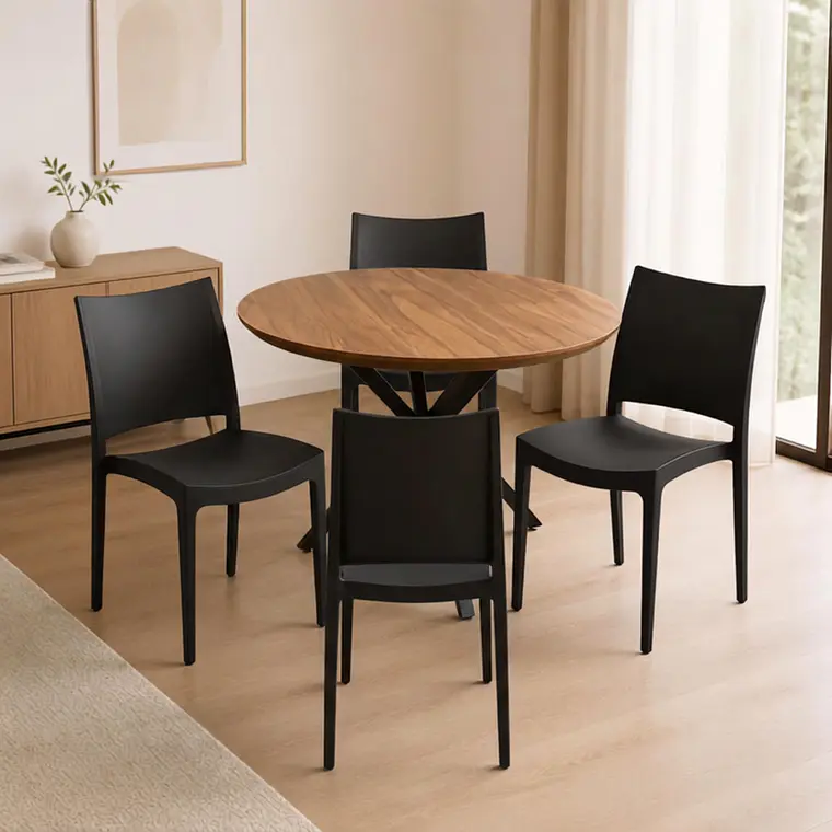 Comedor Mesa Asgard Rustik Black redonda 100 cm con 4 Sillas de terraza Black 4