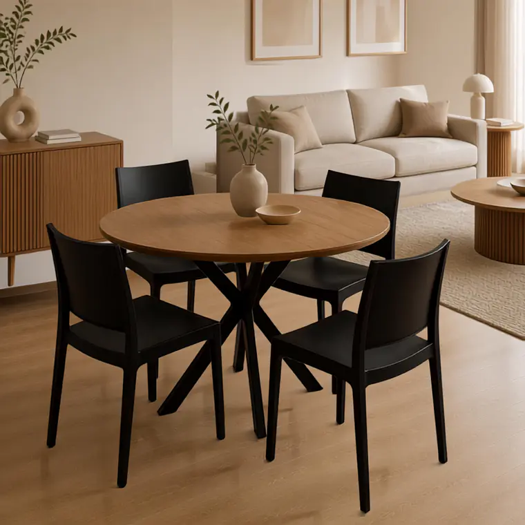 Comedor Mesa Asgard Rustik Black redonda 120 cm con 4 Sillas de terraza Black 2