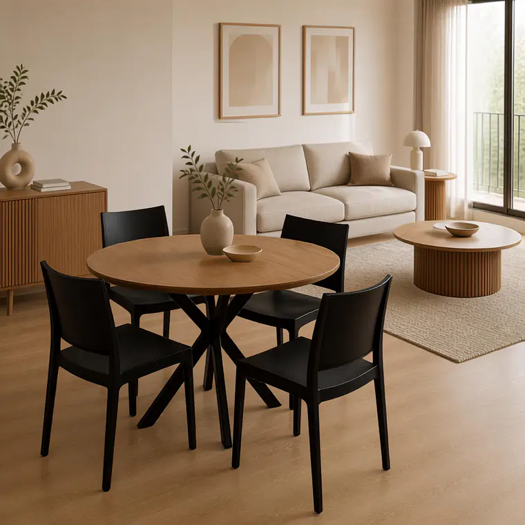 Comedor Mesa Asgard Rustik Black redonda 100 cm con 4 Sillas de terraza Black 1