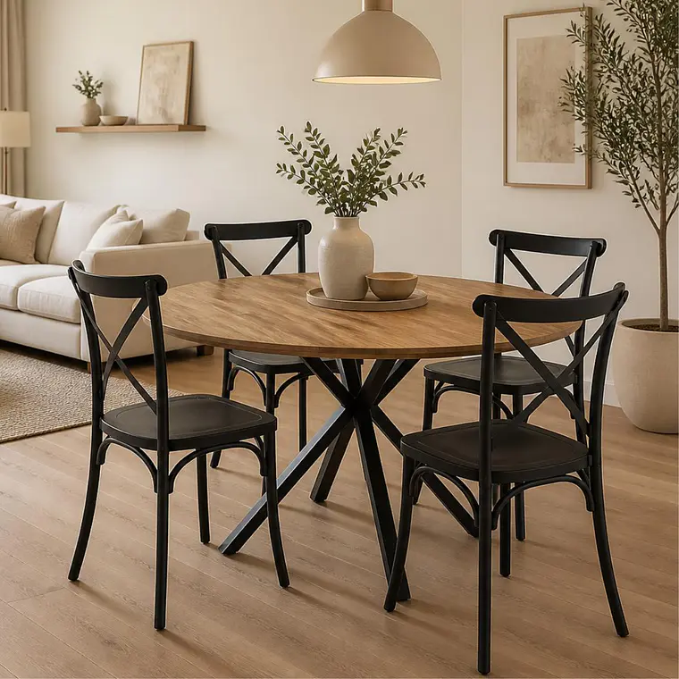 Comedor Mesa Asgard Rustik Black redonda 100 cm con 4 Sillas Crossback Danubio - Polipropileno 1