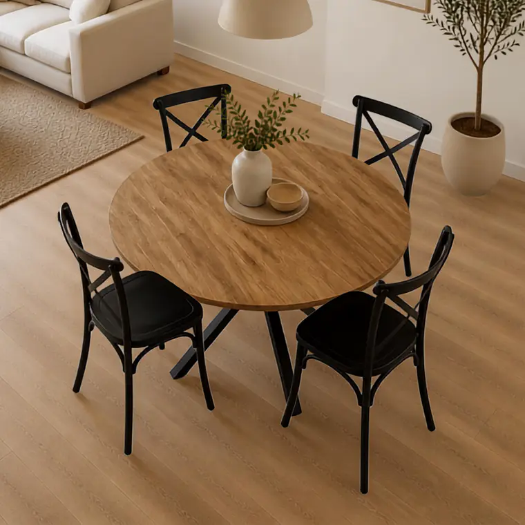 Comedor Mesa Asgard Rustik Black redonda 100 cm con 4 Sillas Crossback Danubio - Polipropileno 2
