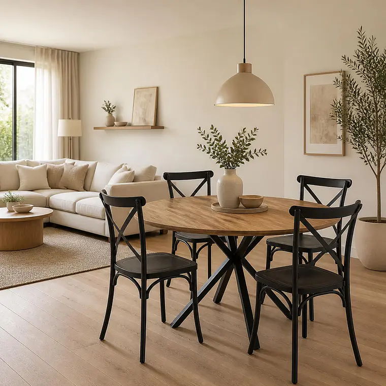 Comedor Mesa Asgard Rustik Black redonda 100 cm con 4 Sillas Crossback Danubio - Polipropileno 3