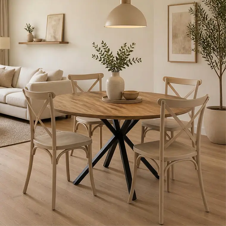 Comedor Mesa Asgard Rustik Black redonda 100 cm con 4 Sillas Crossback Danubio - Polipropileno 4