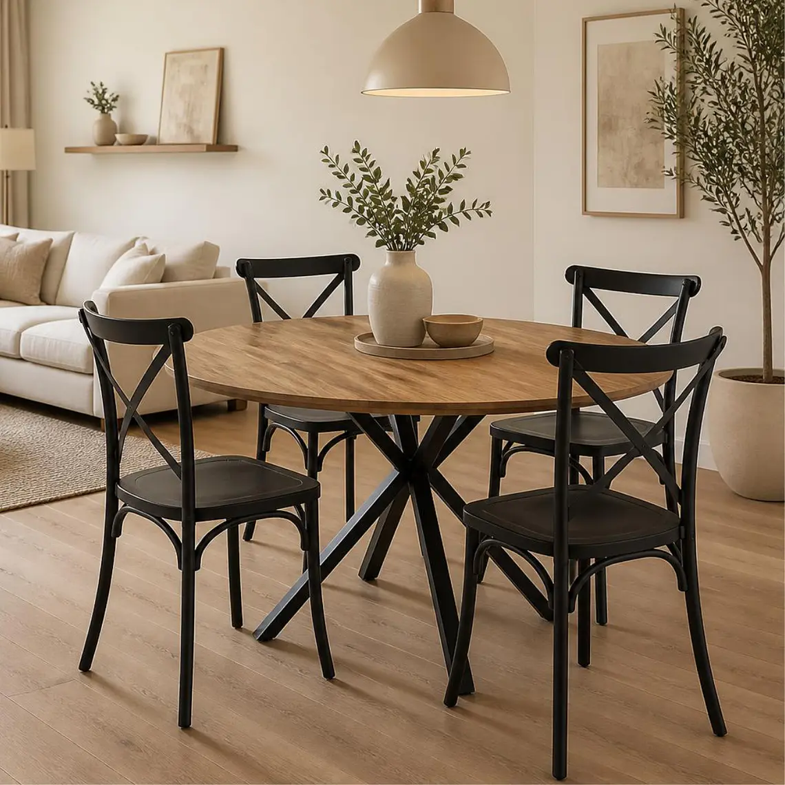 Comedor Mesa Asgard Rustik Black redonda 120 cm con 4 Sillas Crossback Danubio - Polipropileno 2