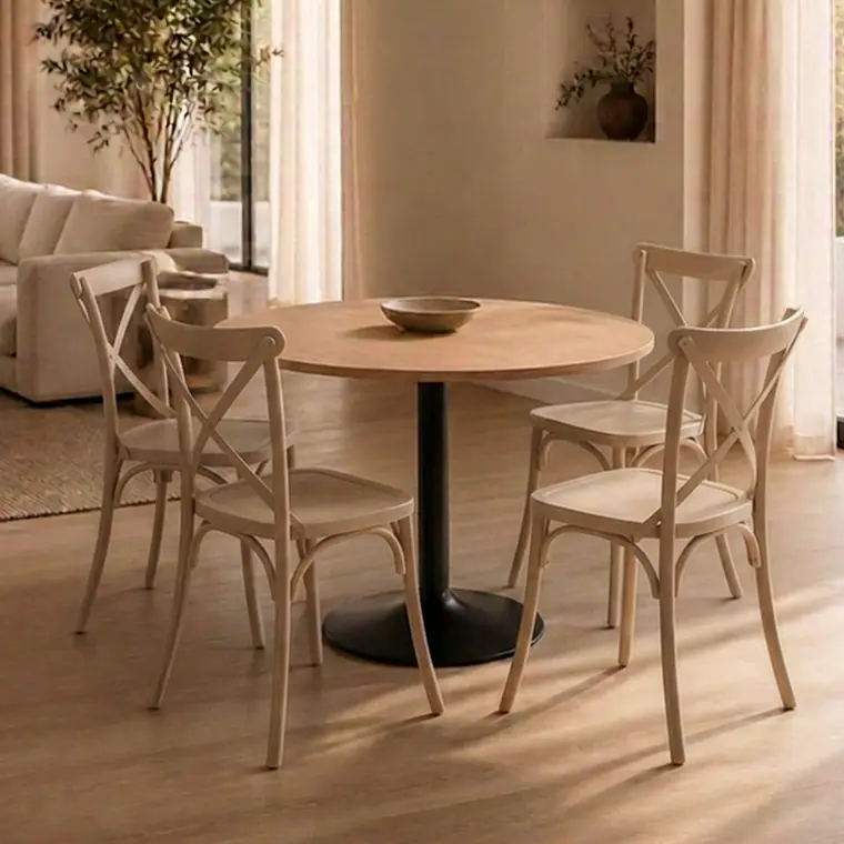Comedor Mesa Reuniones Wood redonda 80 cm con 4 Sillas Crossback Danubio - Polipropileno 4