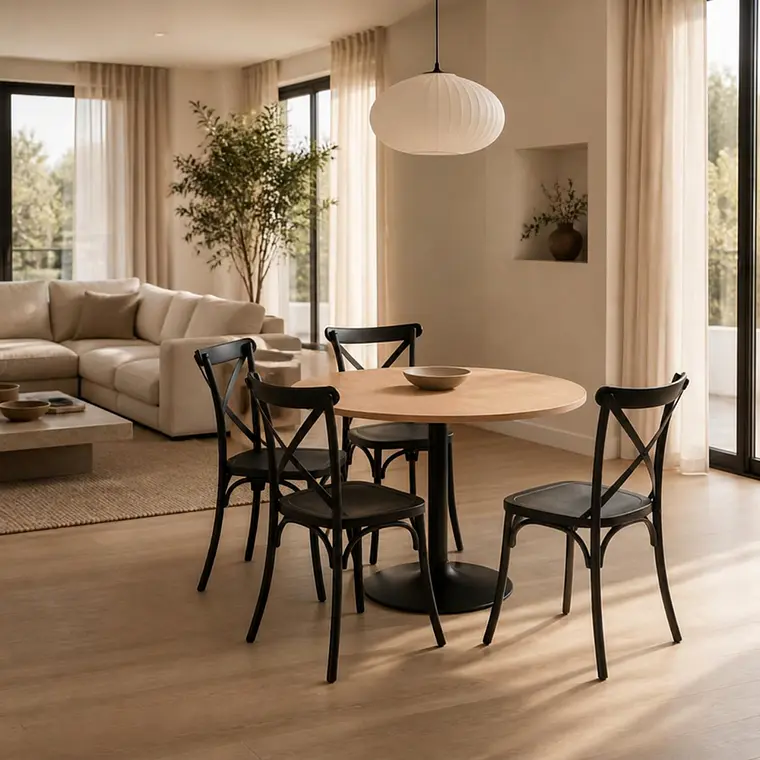 Comedor Mesa Reuniones Wood redonda 100 cm con 4 Sillas Crossback Danubio - Polipropileno 3