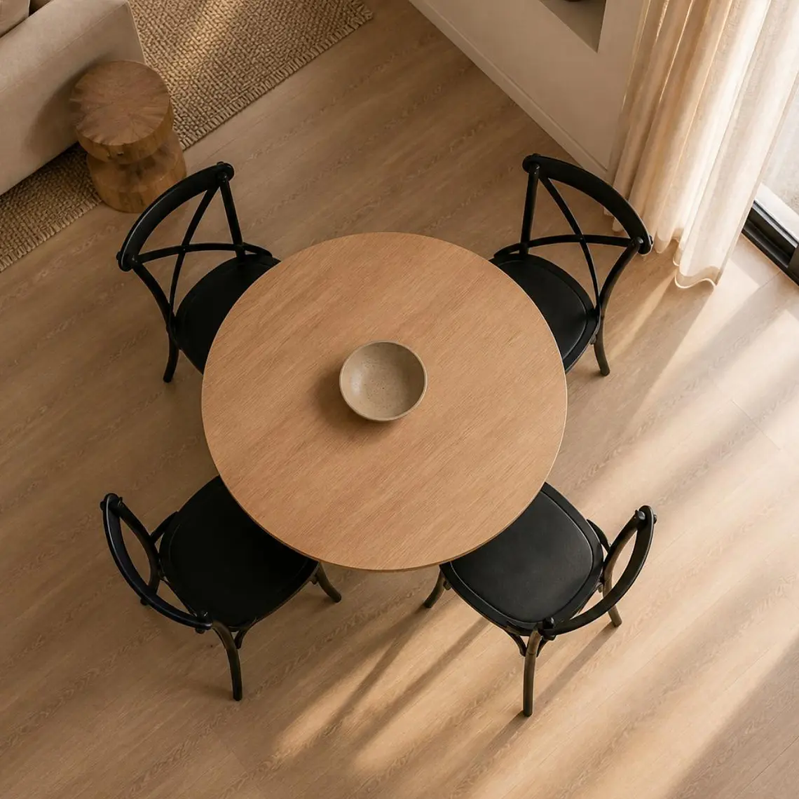 Comedor Mesa Reuniones Wood redonda 100 cm con 4 Sillas Crossback Danubio - Polipropileno 2