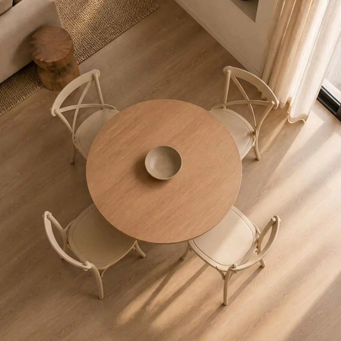 Comedor Mesa Reuniones Wood redonda 100 cm con 4 Sillas Crossback Danubio - Polipropileno 5