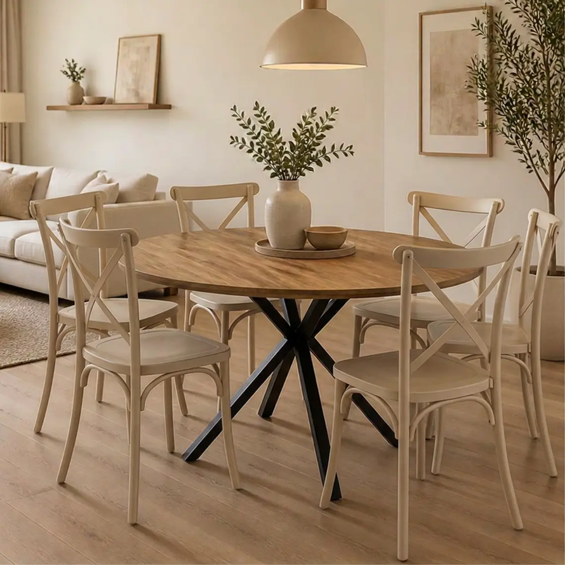 Comedor Mesa Asgard Rustik Black redonda 120 cm con 6 Sillas Crossback Danubio - Polipropileno 2