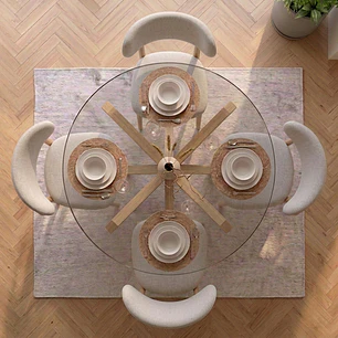 Comedor Mesa Asgard redonda vidrio 100 cm con 4 Sillas Arpi Sky Lino