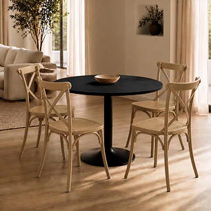 Comedor Mesa Reuniones Negra redonda 100 cm con 4 Sillas Crossback Danubio 