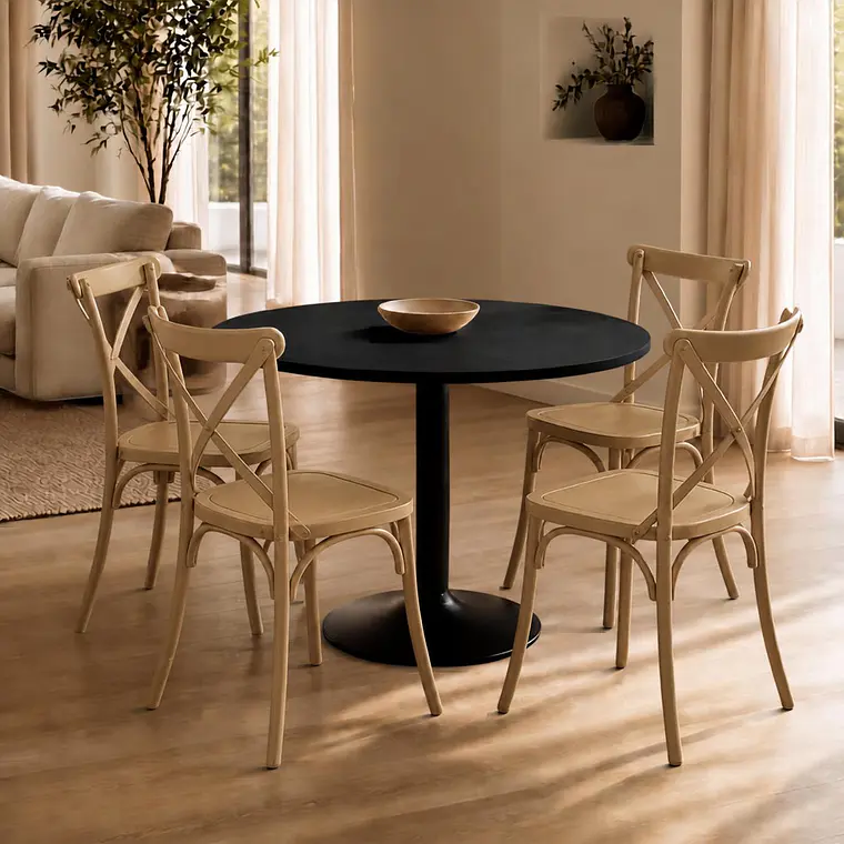 Comedor Mesa Reuniones Negra redonda 100 cm con 4 Sillas Crossback Danubio  2