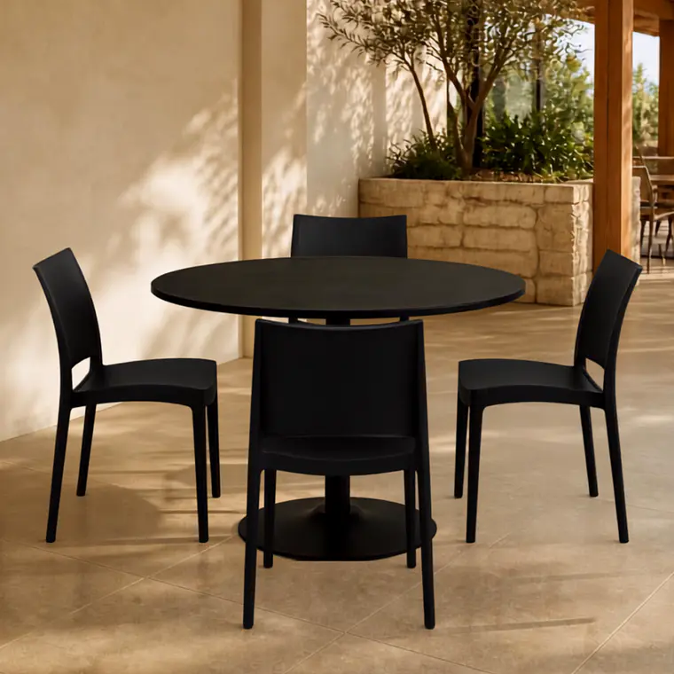 Comedor Mesa Reuniones Black redonda 100 cm con 4 Sillas de terraza Black 1
