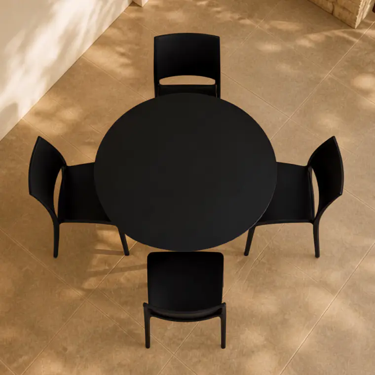 Comedor Mesa Reuniones Black redonda 100 cm con 4 Sillas de terraza Black 2