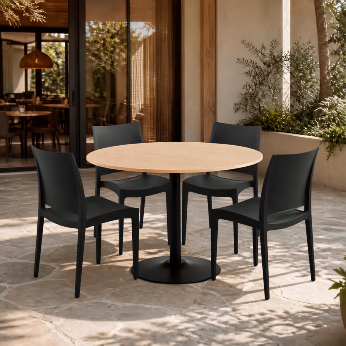 Comedor Mesa Reuniones Wood redonda 100 cm con 4 Sillas de terraza Black 1