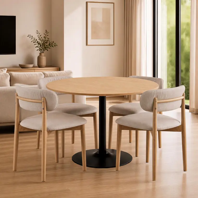 Comedor Mesa Reuniones Wood redonda 100 cm 4 Sillas Arpi Poly Wood - Beige 1