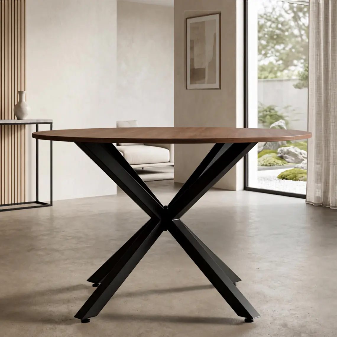 Comedor Mesa Asgard Rustik Black redonda 100 cm con 4 Sillas Crossback Danubio - Polipropileno 6