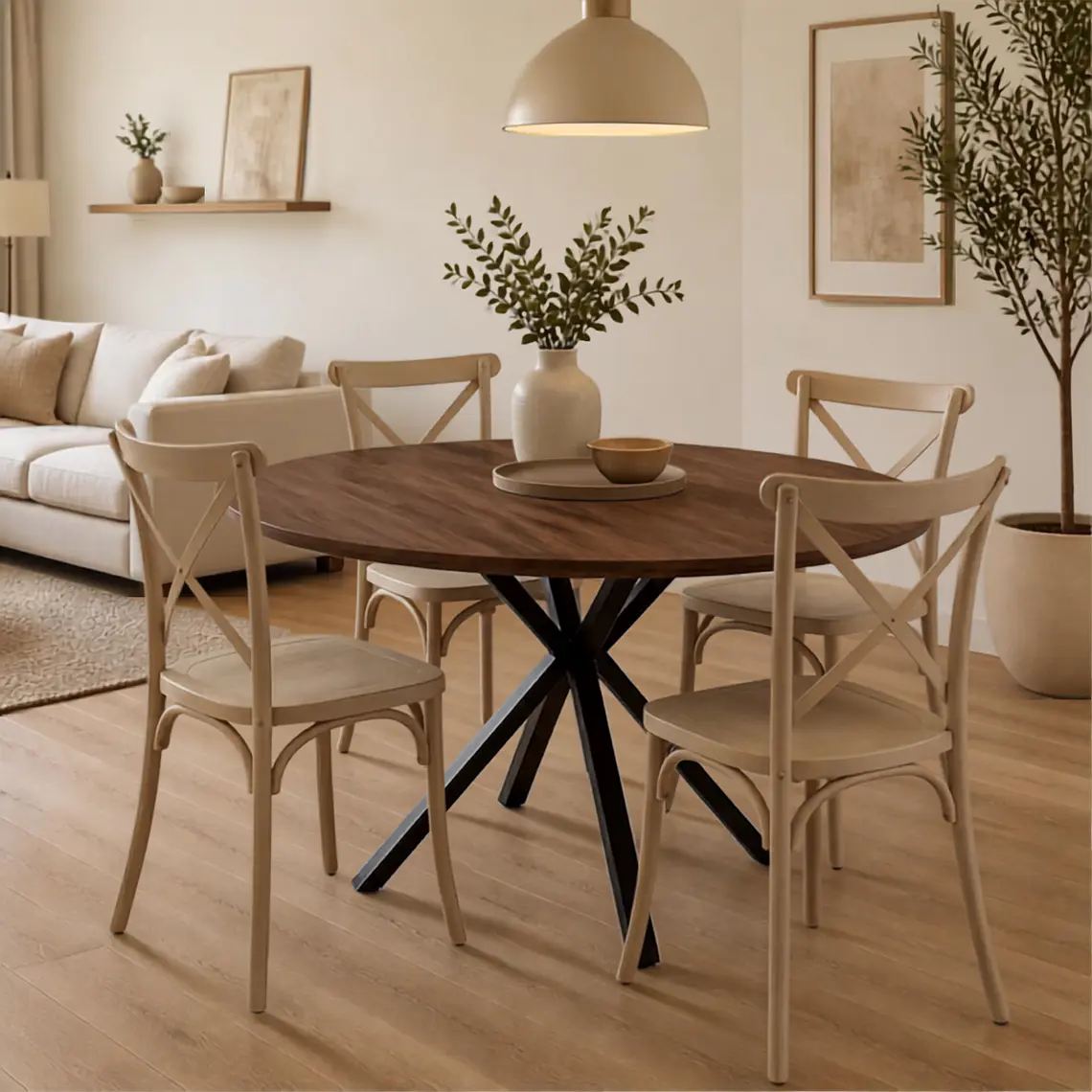 Comedor Mesa Asgard Rustik Black redonda 100 cm con 4 Sillas Crossback Danubio - Polipropileno 4