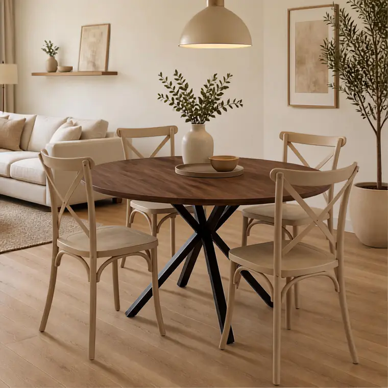Comedor Mesa Asgard Rustik Black redonda 100 cm con 4 Sillas Crossback Danubio - Polipropileno 4