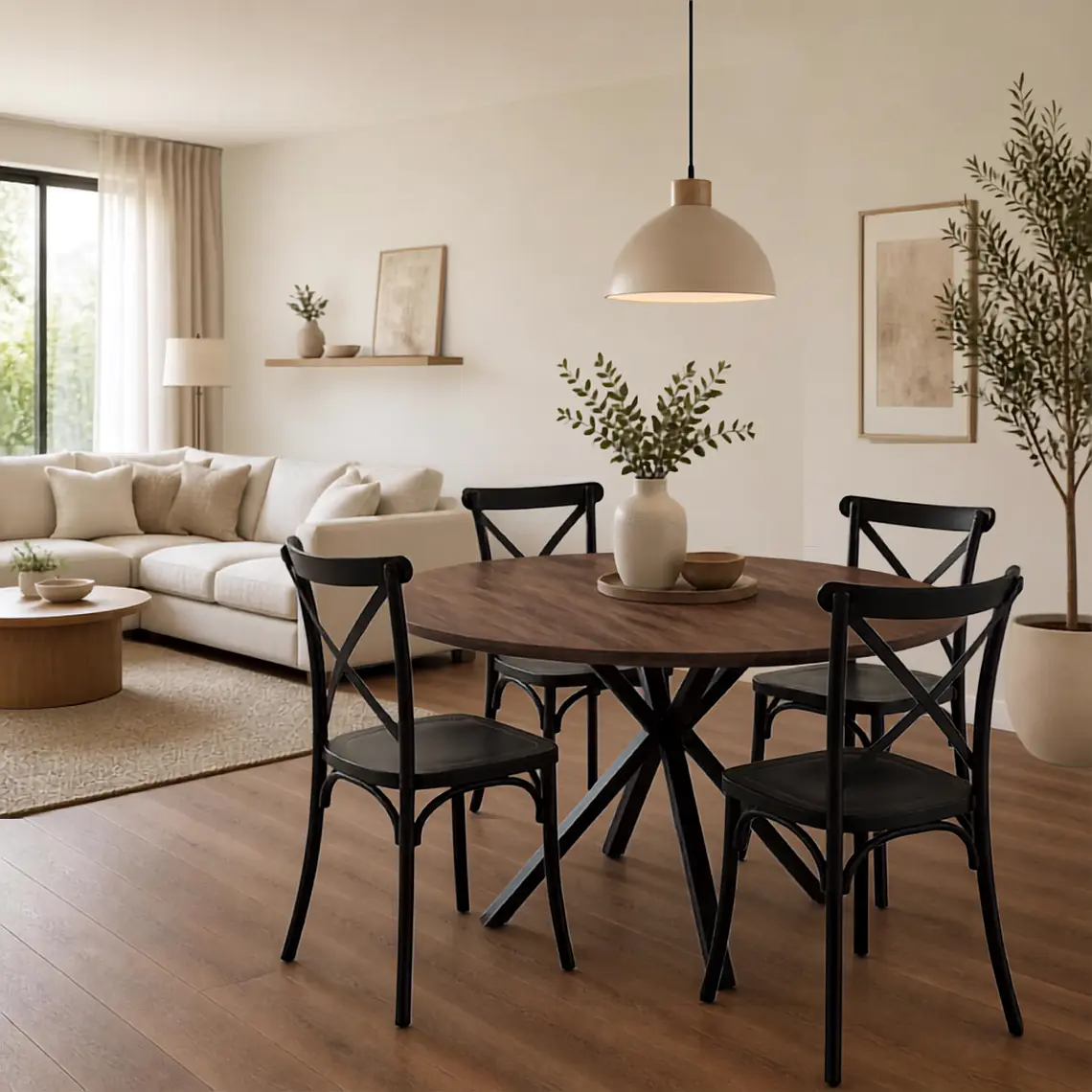 Comedor Mesa Asgard Rustik Black redonda 100 cm con 4 Sillas Crossback Danubio - Polipropileno 3