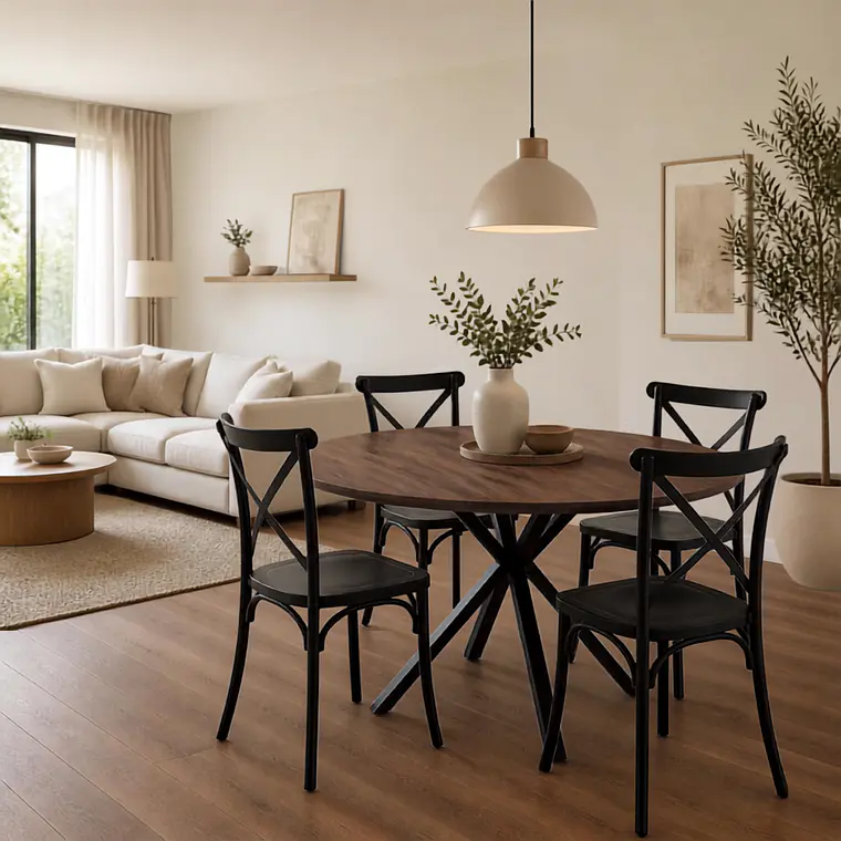 Comedor Mesa Asgard Rustik Black redonda 100 cm con 4 Sillas Crossback Danubio - Polipropileno 3