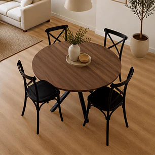 Comedor Mesa Asgard Rustik Black redonda 100 cm con 4 Sillas Crossback Danubio - Polipropileno