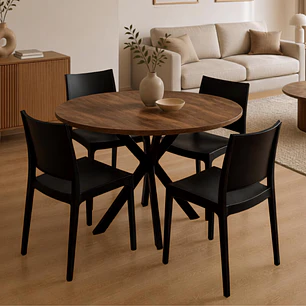 Comedor Mesa Asgard Rustik Black redonda 100 cm con 4 Sillas de terraza Black