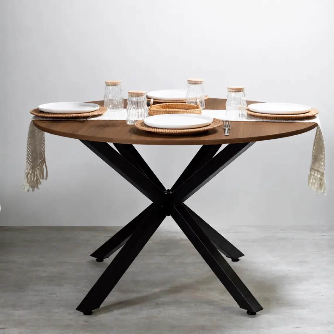 Comedor Mesa Asgard Rustik Black redondo 100 cm con 4 Sillas Chandigarh Acolchadas Lino  13