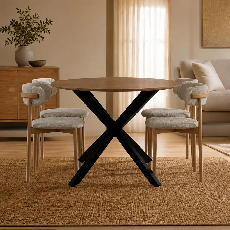 Comedor Mesa Asgard Rustik Black redonda 100 cm con 4 Sillas Arpi Poly Wood - Beige 3