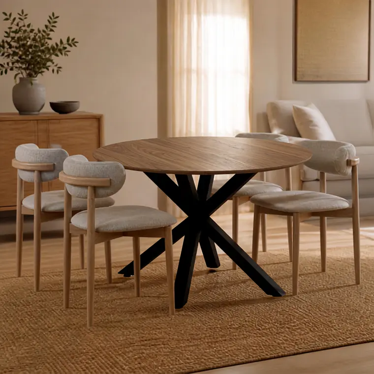 Comedor Mesa Asgard Rustik Black redonda 100 cm con 4 Sillas Arpi Poly Wood - Beige 1